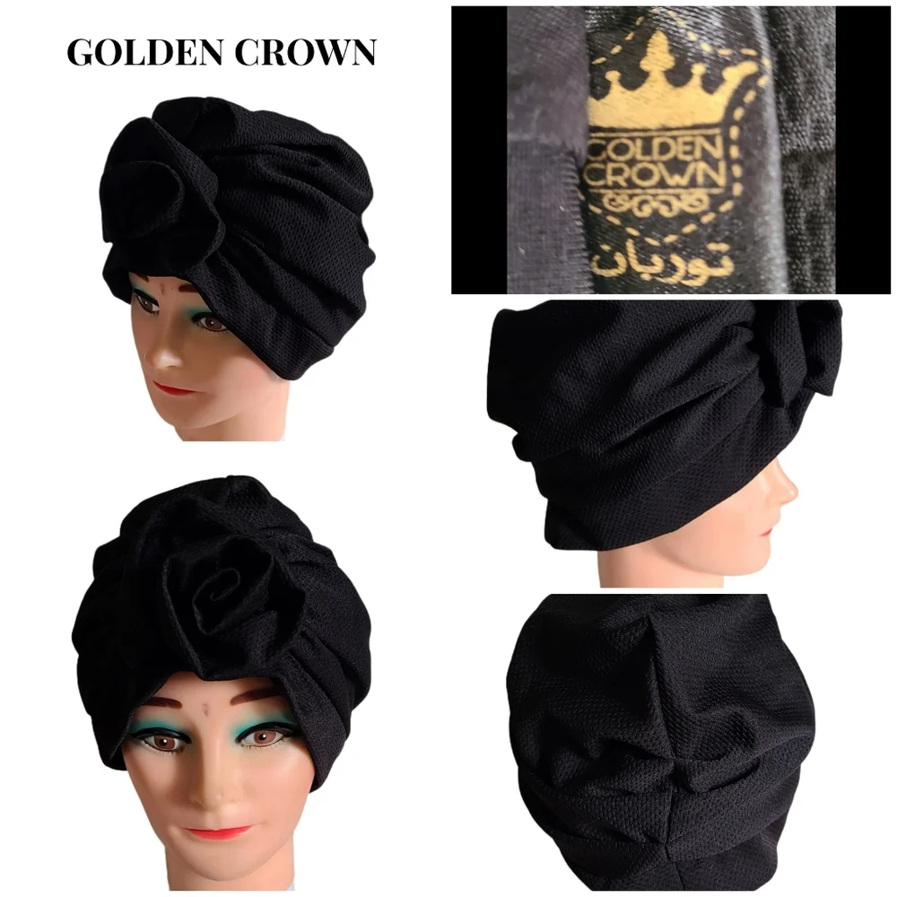 GOLDEN CROWN BLACK DESIGNER TURBAN HAT - Picture 1 of 7